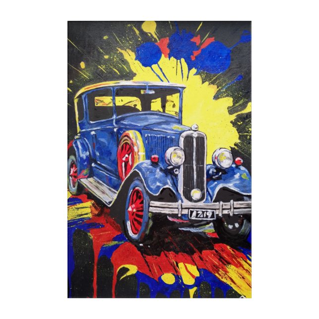 retro mobile, car, vintage, acrylic print (Front)