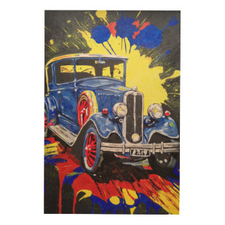 retro, mobile, car, vintage, wood wall art