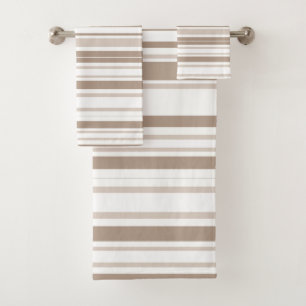 Retro Mocha Brown & Taupe Bold Vertical Stripes Bath Towel Set