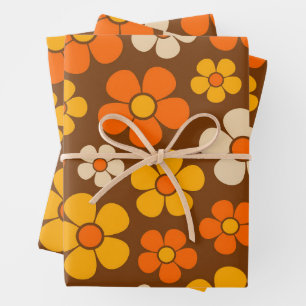 Retro Mod 1960s Style Flower Pattern Wrapping Paper Sheets