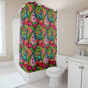 Retro Mod 70's Flower Power Fun Colorful Kids Shower Curtain