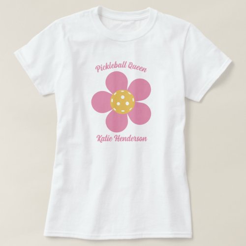 Retro Mod 70s Pickleball Flower Personalized  T_Shirt