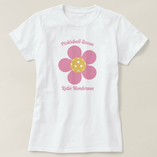 Retro Mod 70s Pickleball Flower Personalized  T-Shirt (Design Front)
