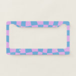 Retro Mod Abstract Checkerboard in Blue and Purple License Plate Frame<br><div class="desc">Retro Mod Abstract Checkerboard in Blue and Purple License Plate Frame</div>