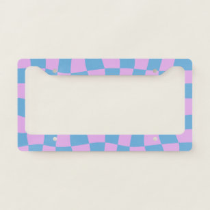 Retro Mod Abstract Checkerboard in Blue and Purple License Plate Frame