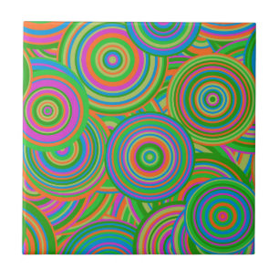 Retro mod abstract circles,Green and Orange-red Ceramic Tile