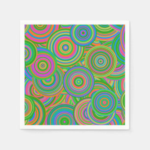 Retro mod abstract circles,Green and Orange-red Napkins