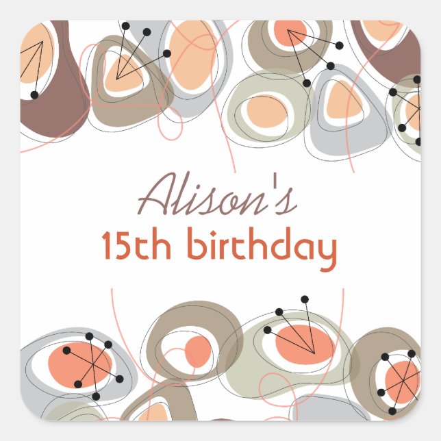 Retro Mod Art Beach Pebbles Dots Birthday Sticker (Front)