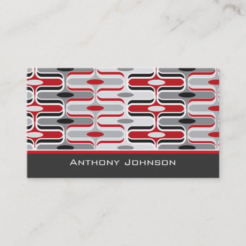 Retro Mod Art Deco Zig Zag Funky Pattern Red Black Business Cards