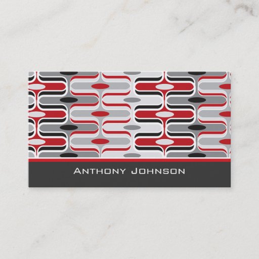 Customizable Retro Mod Art Deco Zig Zag Funky Pattern Red Black Business Cards