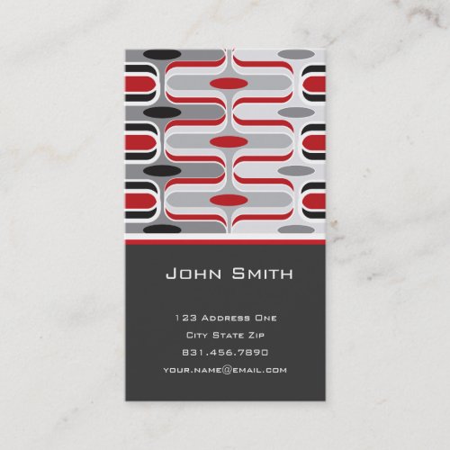 Retro Mod Art Deco Zig Zag Funky Pattern Red Black Business Card Template