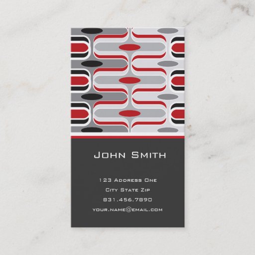 Customizable Retro Mod Art Deco Zig Zag Funky Pattern Red Black Business Card Template