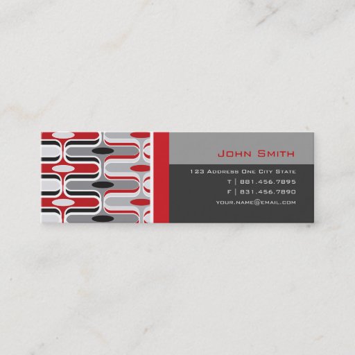 Customizable Retro Mod Art Deco Zig Zag Funky Pattern Red Black Business Card Template