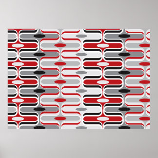 Retro Mod Art Deco Zig Zag Funky Pattern Red Black Poster