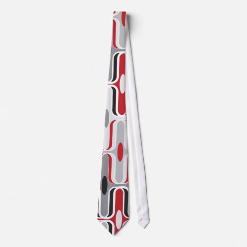 Retro Mod Art Deco Zig Zag Red Black Ogee Pattern Tie