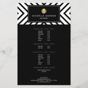 Retro Mod Black and White Pattern Gold Monogram Flyer
