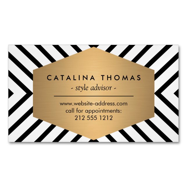 Retro Mod Black and White Pattern Magnetic Business Card Magnet (Front)