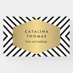 Retro Mod Black and White Pattern with Gold Emblem Banner