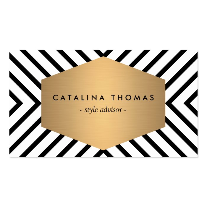 Retro Mod Black and White Pattern with Gold Emblem Business Card Template