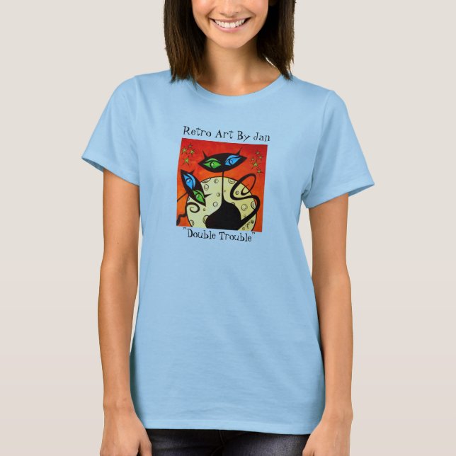 Retro Mod Black Cat T Pop Artist Jan A. Sullivan T-Shirt (Front)