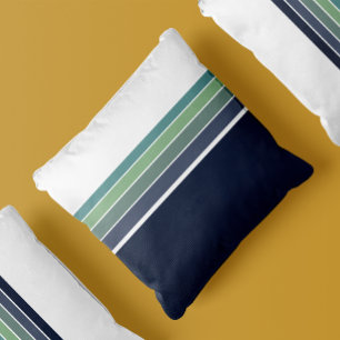 Retro/Mod Blue and Green Striped Throw Pillow