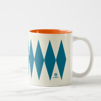 Retro Mod Blue Diamond Pattern Two-Tone Coffee Mug