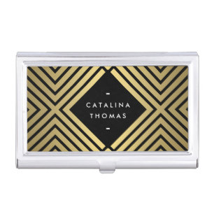 Retro Mod Bold Black and Gold Pattern Card Case