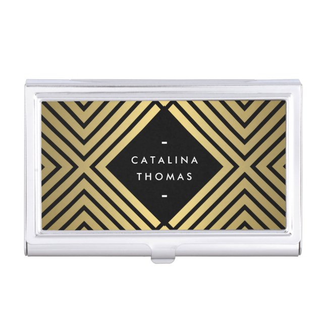 Retro Mod Bold Black and Gold Pattern Card Case (Front)