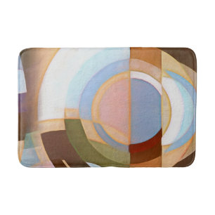 Retro Mod Brown and Blue Grapic Circle Pattern Bath Mat