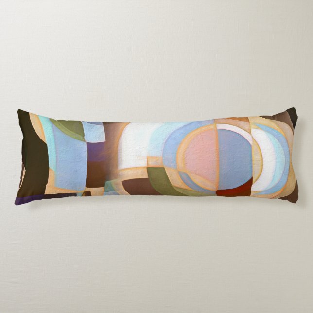 Retro Mod Brown and Blue Grapic Circle Pattern Body Pillow (Front)