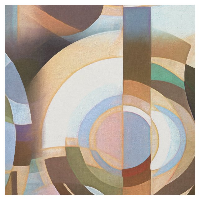 Retro Mod Brown and Blue Grapic Circle Pattern Fabric (Swatch)