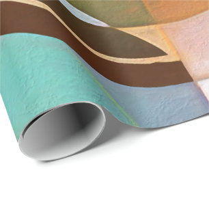 Retro Mod Brown and Blue Grapic Circle Pattern Wrapping Paper