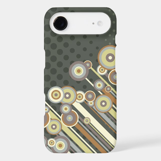 Retro Mod Brown Groovy Circles & Diagonal Stripes Case-Mate iPhone Case (Back)