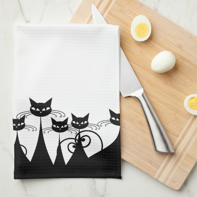 Retro Mod Cats Kitchen Towel (Quarter Fold)