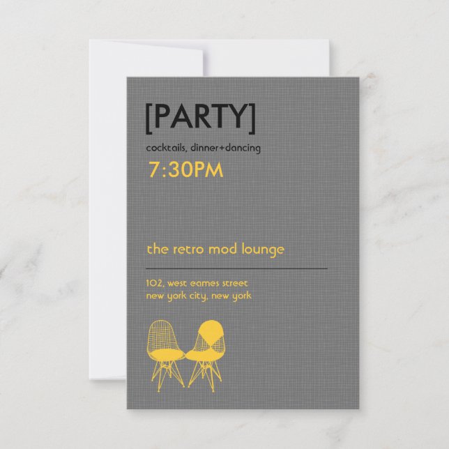 Retro Mod Chair Pair Eames Wedding Reception Invitation (Front)