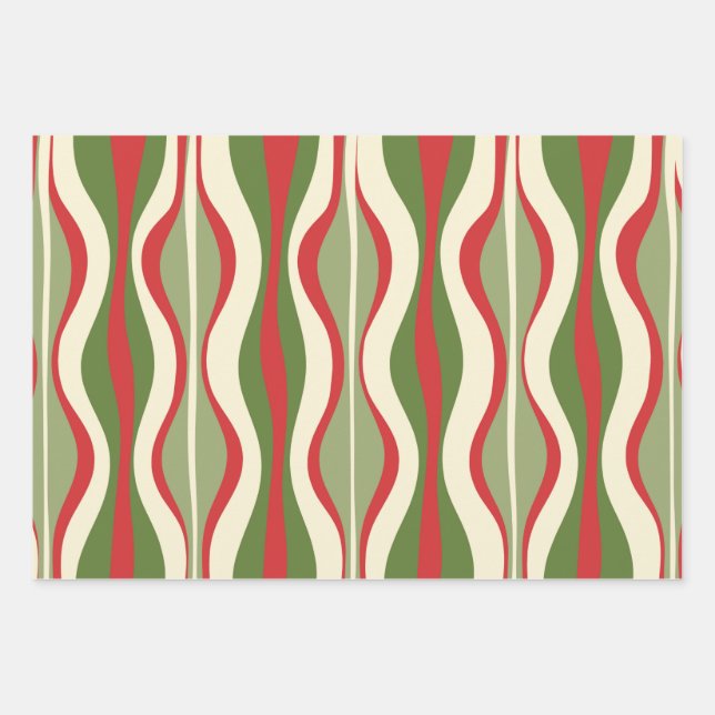 Retro Mod Christmas Hourglass Patterns Wrapping Paper Sheets (Front)