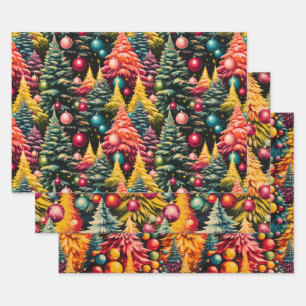 Retro Mod Christmas Tree Extravaganza Wrapping Paper Sheets