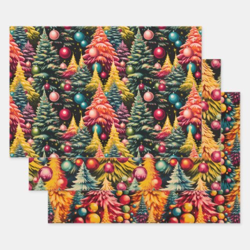 Retro Mod Christmas Tree Extravaganza Wrapping Paper Sheets