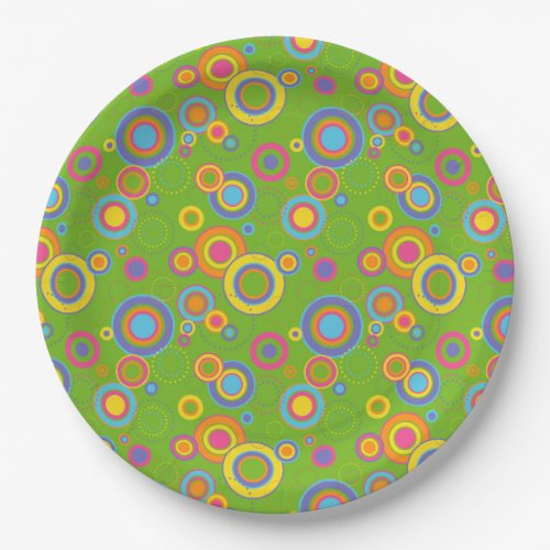 Retro Mod Circles on Green Paper Plates