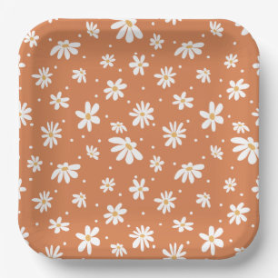 Retro Mod Daisy Groovy Hippie 60s 70s Burnt Orange Paper Plates