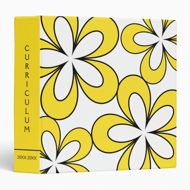 Retro Mod Daisy Yellow Curriculum 3 Ring Binder (Front/Spine)