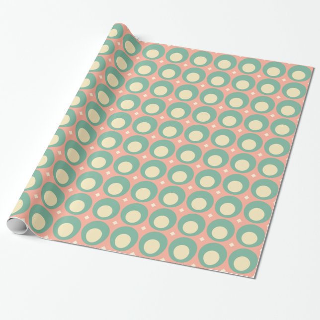 Retro Mod Dots Pattern Blush Pink and Teal  Wrapping Paper (Unrolled)