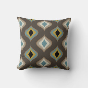 Retro Mod Drops Pillow Blue Brown Mustard Beige