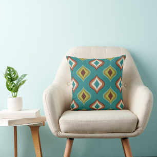Retro Mod Drops Pillow Teal Aqua Green Brown