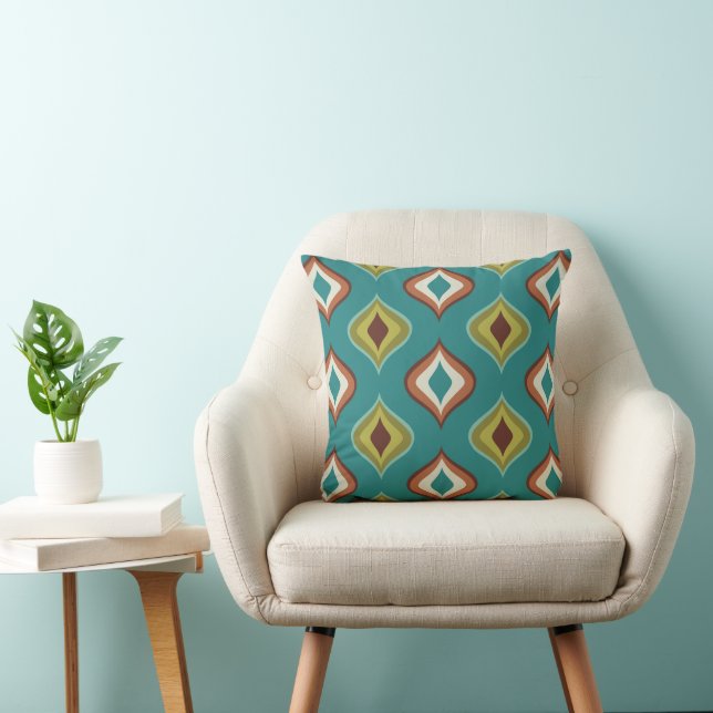 Retro Mod Drops Pillow Teal Aqua Green Brown   (Chair)
