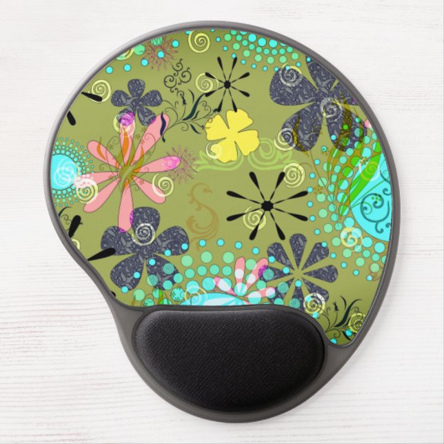 Retro Mod Floral Pattern Gel Mouse Pad (Front)
