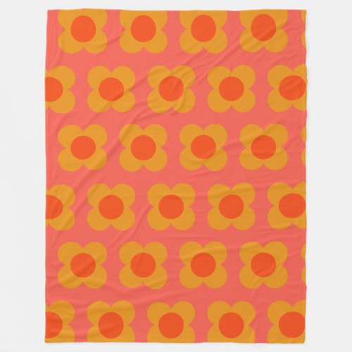 Retro Mod Flower Pattern in Orange Fleece Blanket