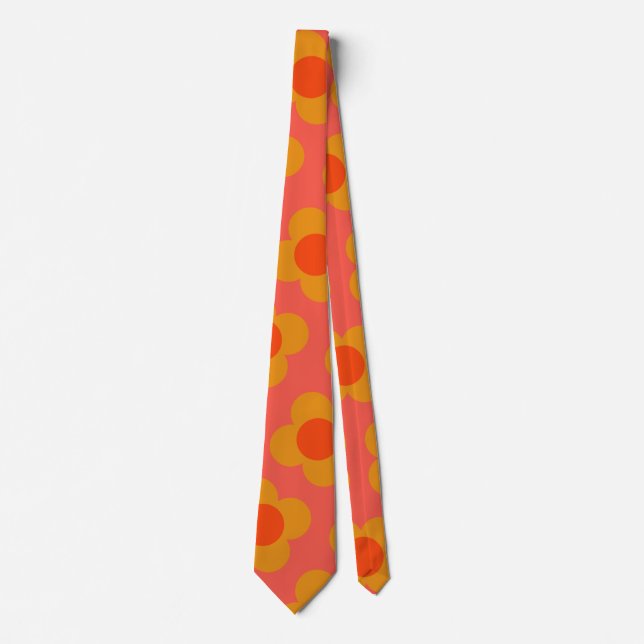 Retro Mod Flower Pattern in Orange   Neck Tie (Front)
