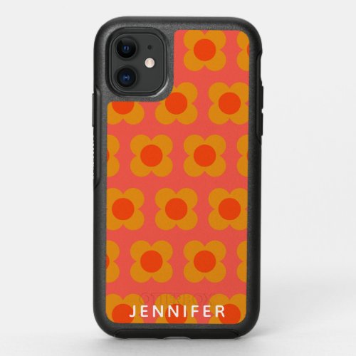 Retro Mod Flower Pattern in Orange Personalized OtterBox Symmetry iPhone 11 Case