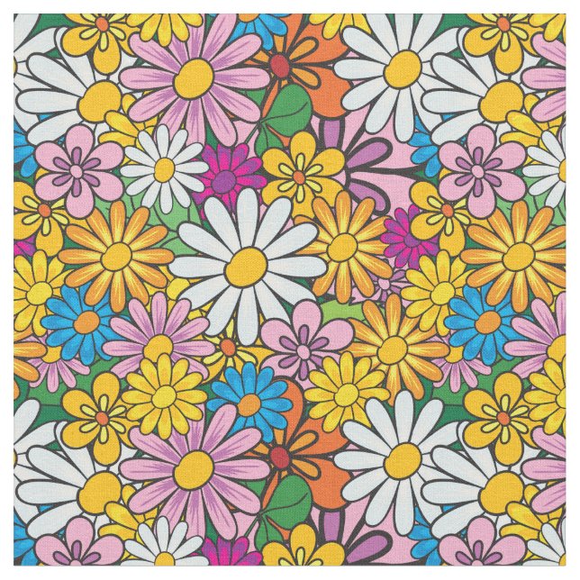 Retro Mod Flowers Fabric (Close Up)